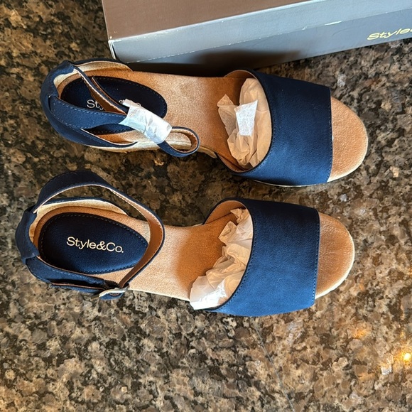 Style & Co seleeney navy espadrilles wedge open toe sandals NIB 8W - Picture 3 of 8